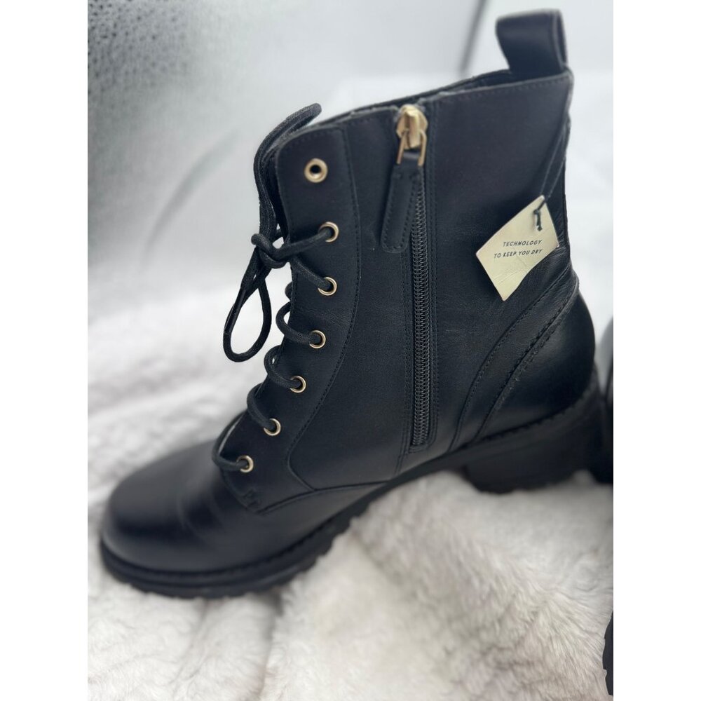 Cole Haan Camea Leather Combat Boots Black Side Zipper & Lace-Up Size 9B - Picture 2 of 15